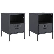 vidaXL Bedside Cabinets Nightstand Bed Table Side Table 2 pcs Anthracite Steel