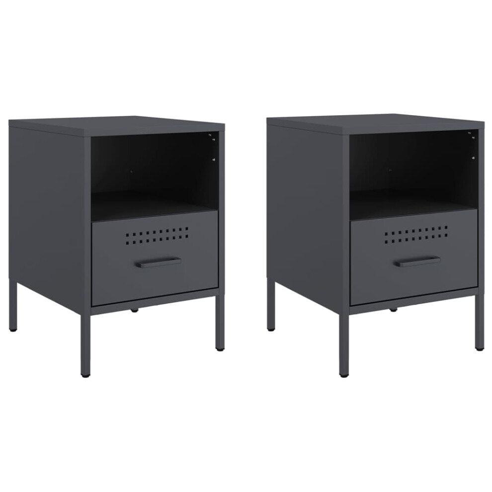 vidaXL Bedside Cabinets Bed Side Table 2 pcs Anthracite Cold-rolled Steel