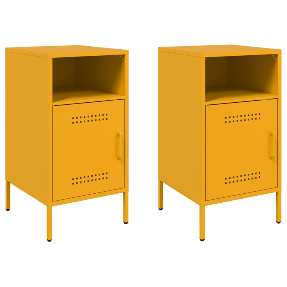 vidaXL Bedside Cabinets Bed Side Table 2 pcs Mustard Yellow Cold-rolled Steel