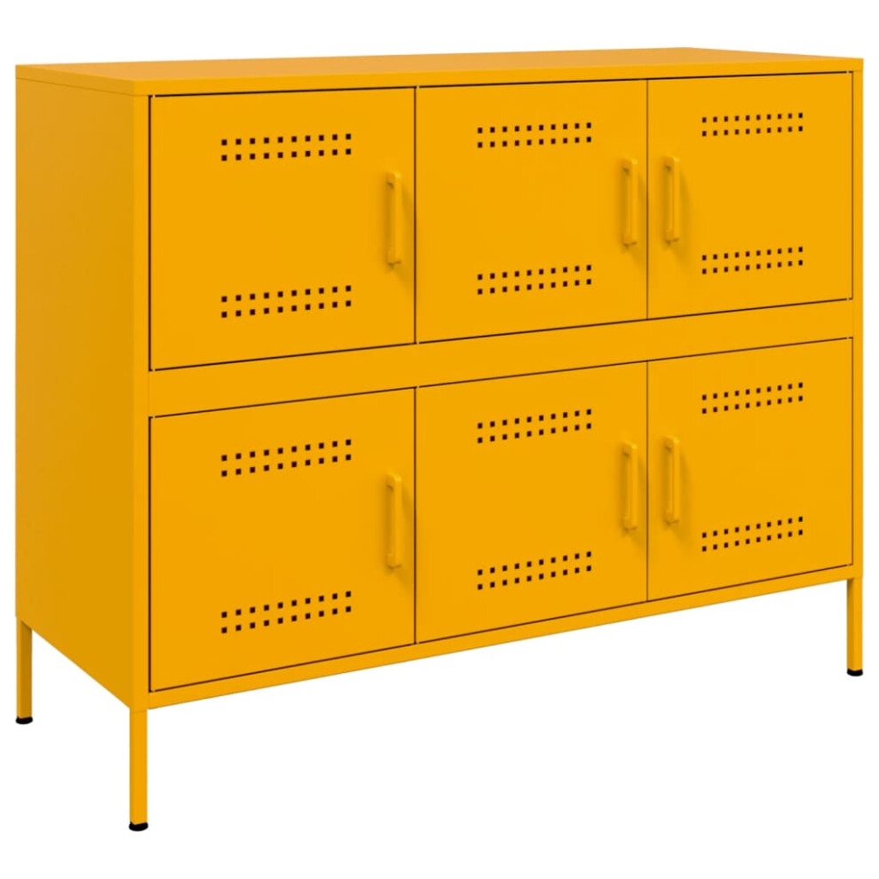 vidaXL Sideboard Cupboard Cabinet Highboard Mustard Yellow Cold-rolled Steel