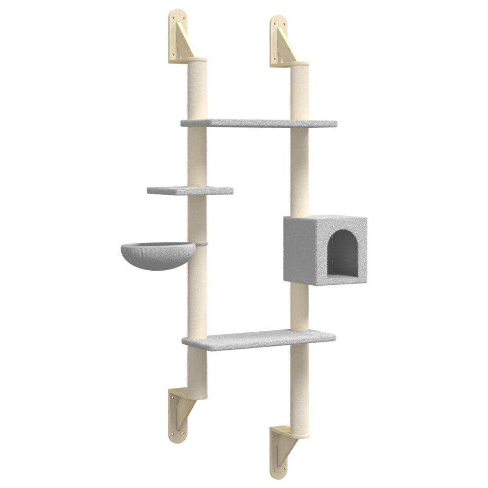 vidaXL Wall-mounted Cat Tree with Scratching Post Cat Climbing Tree Light Grey