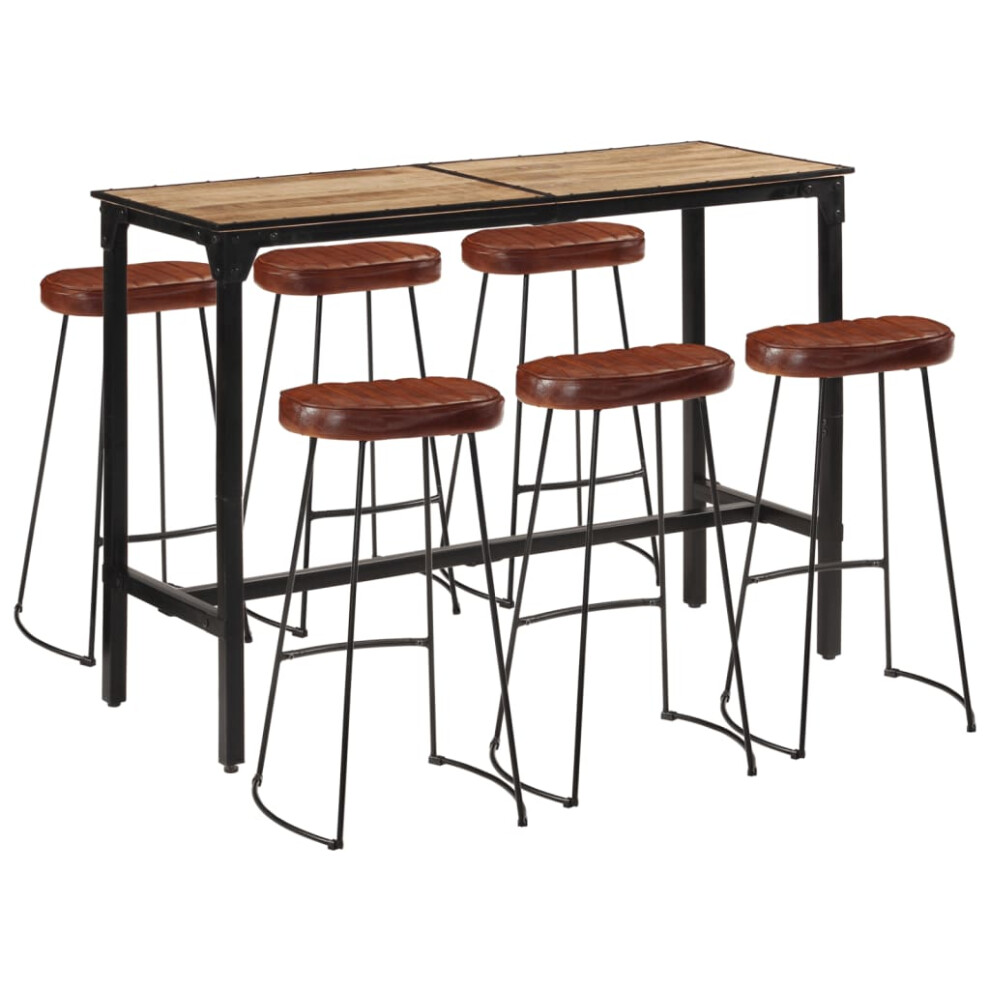 vidaXL Bar Set 7 Piece Bar Table and Chairs Solid Rough Wood Mango and Metal