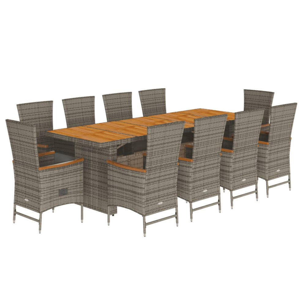 vidaXL Garden Dining Set 11 Piece with Cushions Table & Chair Grey Poly Rattan