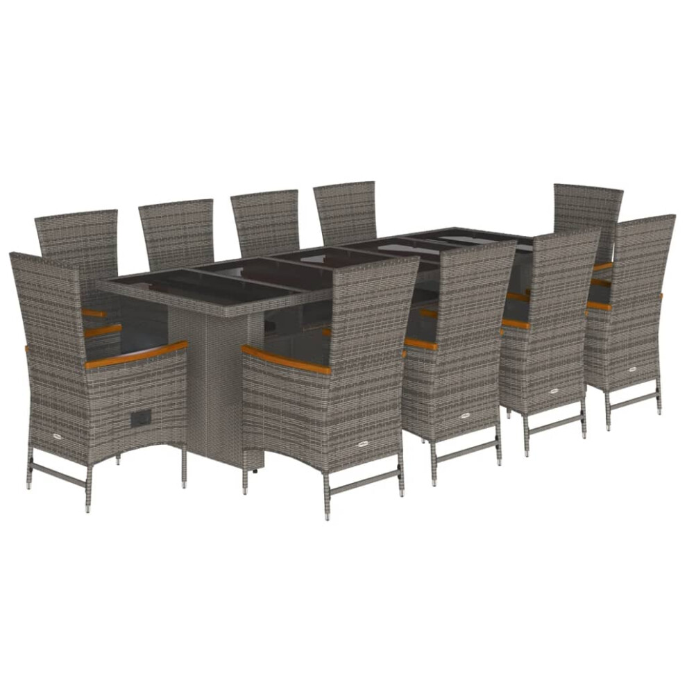 vidaXL Garden Dining Set 11 Piece with Cushions Table & Chair Grey Poly Rattan