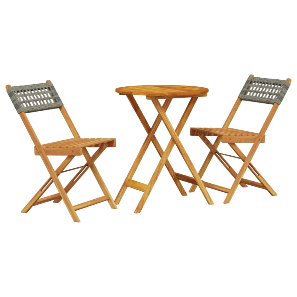 vidaXL Bistro Set 3 Piece Outdoor Bar Set Grey Poly Rattan and Solid Wood