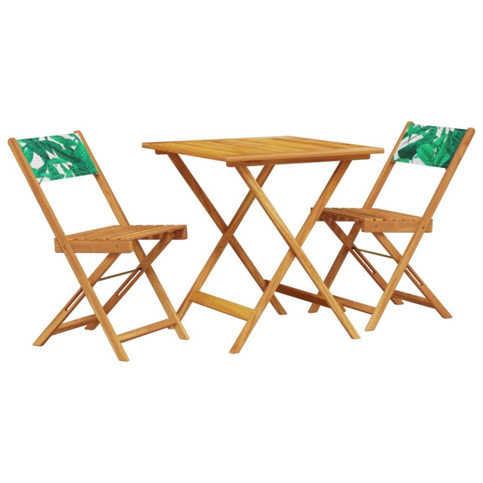 vidaXL Bistro Set 3 Piece Outdoor Bar Set Leaf Pattern Fabric and Solid Wood