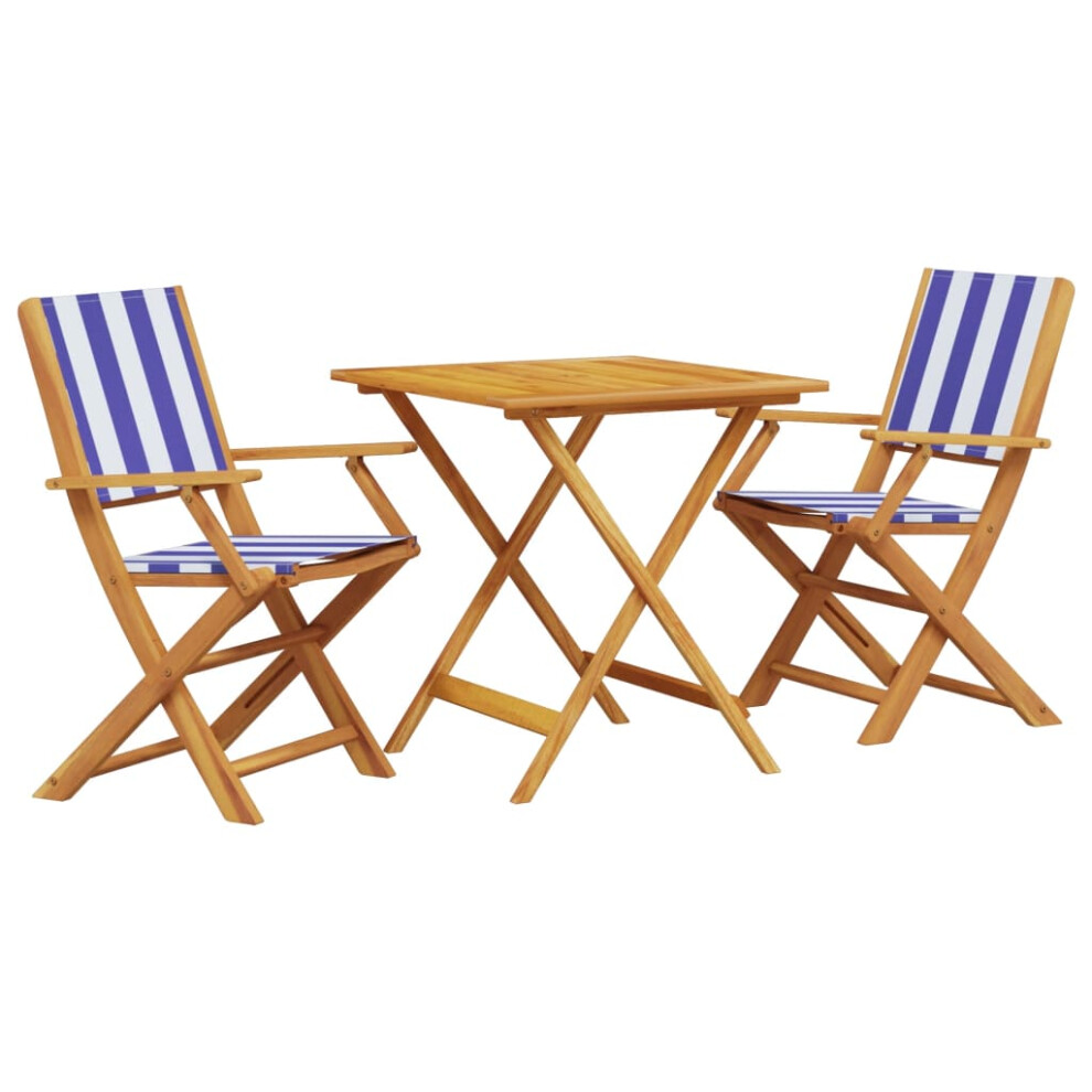 vidaXL Bistro Set 3 Piece Outdoor Bar Set Blue and White Fabric and Solid Wood