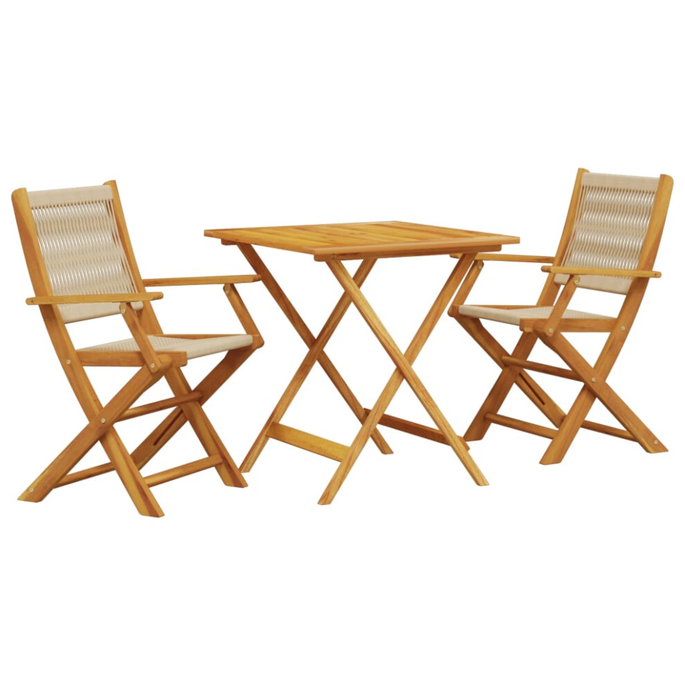 Vidaxl Bistro Set 3 Piece Outdoor Bar Set Beige Polypropylene And Solid Wood