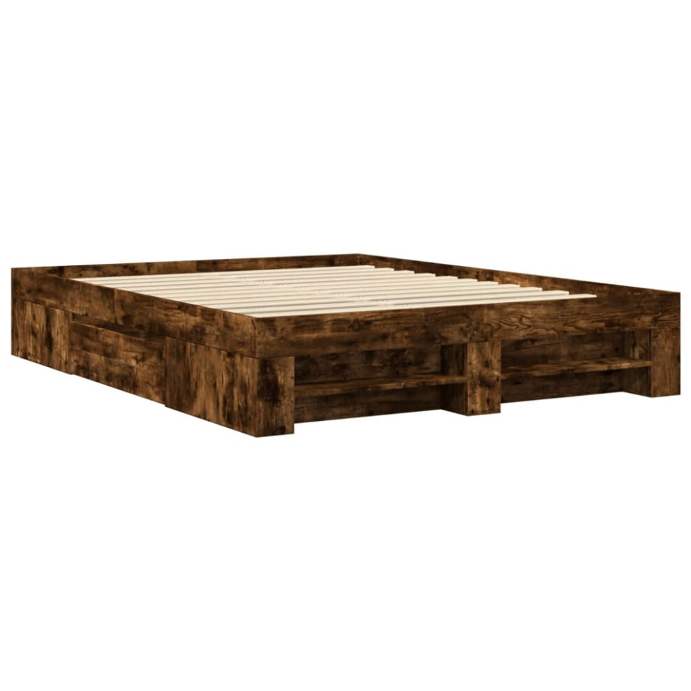 vidaXL Bed Frame Bed Base Smoked Oak 150x200 cm King Size Engineered Wood