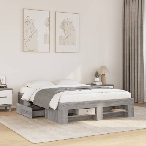 VidaXL vidaXL Bed Frame Bed Base Grey Sonoma 120x190 cm Small Double Engineered Wood 2