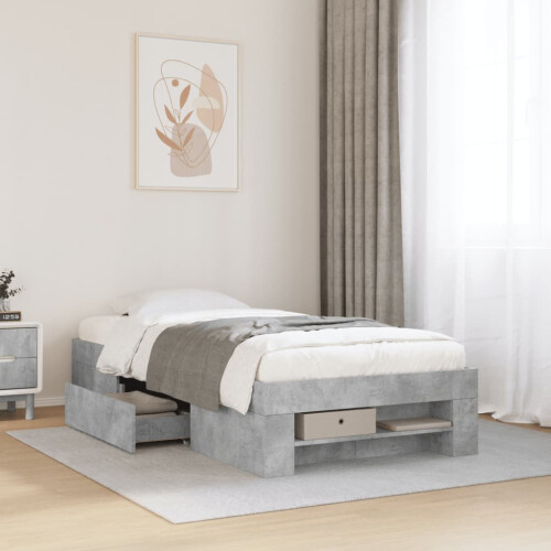 VidaXL vidaXL Bed Frame Bed Concrete Grey 75x190 cm Small Single Engineered Wood 2
