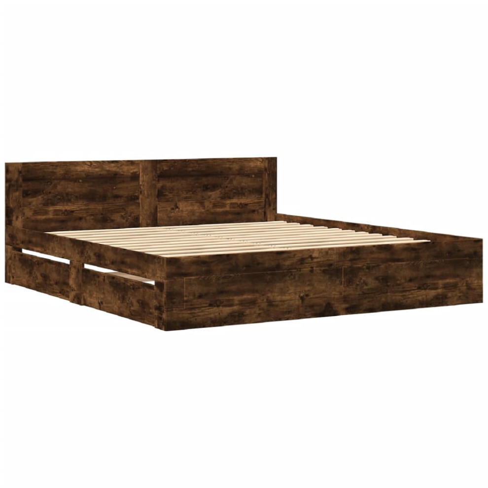 vidaXL Bed Frame with Headboard Bed Base Smoked Oak King Size Engineered Wood