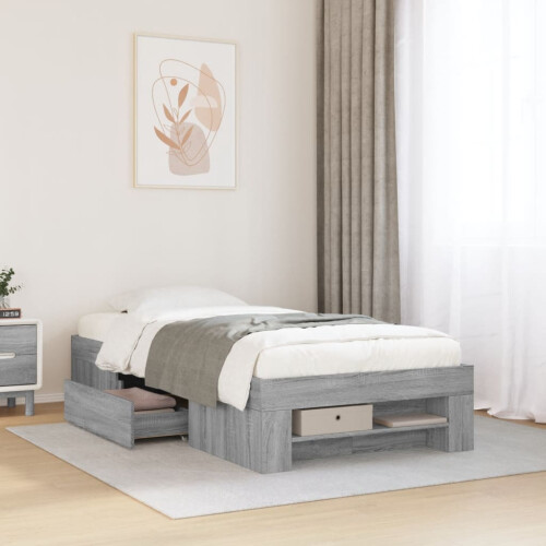 VidaXL vidaXL Bed Frame Bed Base Grey Sonoma 75x190 cm Small Single Engineered Wood 2