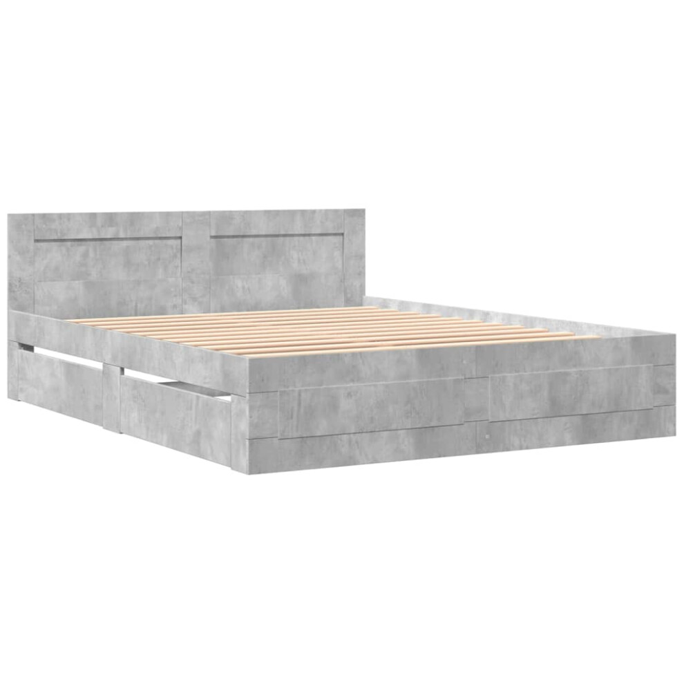 vidaXL Bed Frame with Headboard Bed Concrete Grey 160x200 cm Engineered Wood