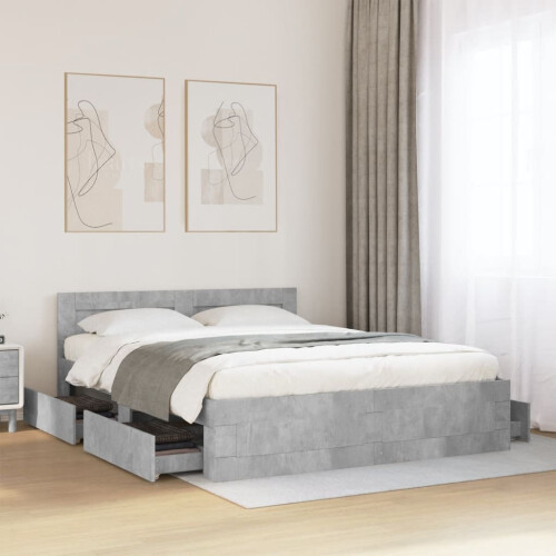 VidaXL vidaXL Bed Frame with Headboard Bed Concrete Grey 160x200 cm Engineered Wood 2