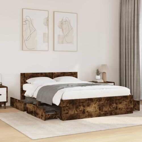 VidaXL vidaXL Bed Frame with Headboard Bed Smoked Oak Small Double Engineered Wood 2