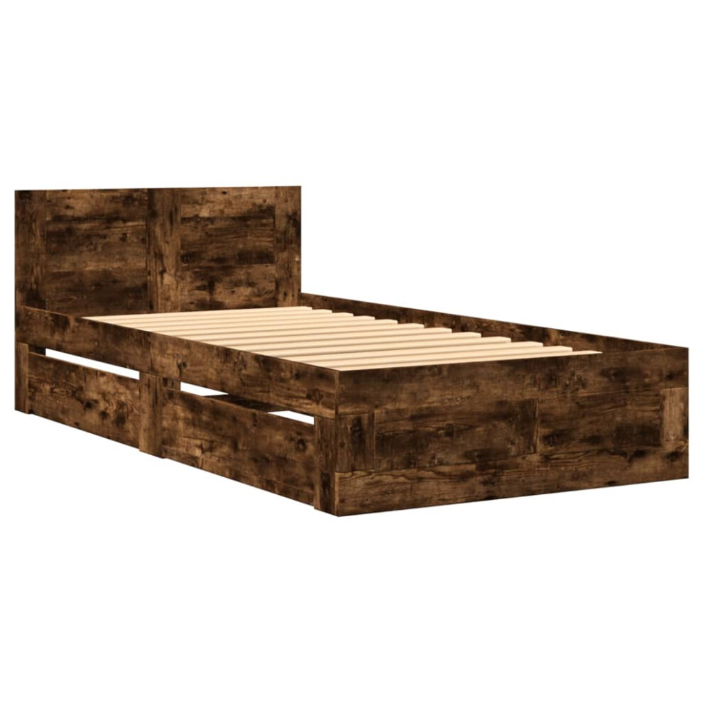 Vidaxl Bed Frame With Headboard Bed Smoked Oak Small Single Engineered Wood
