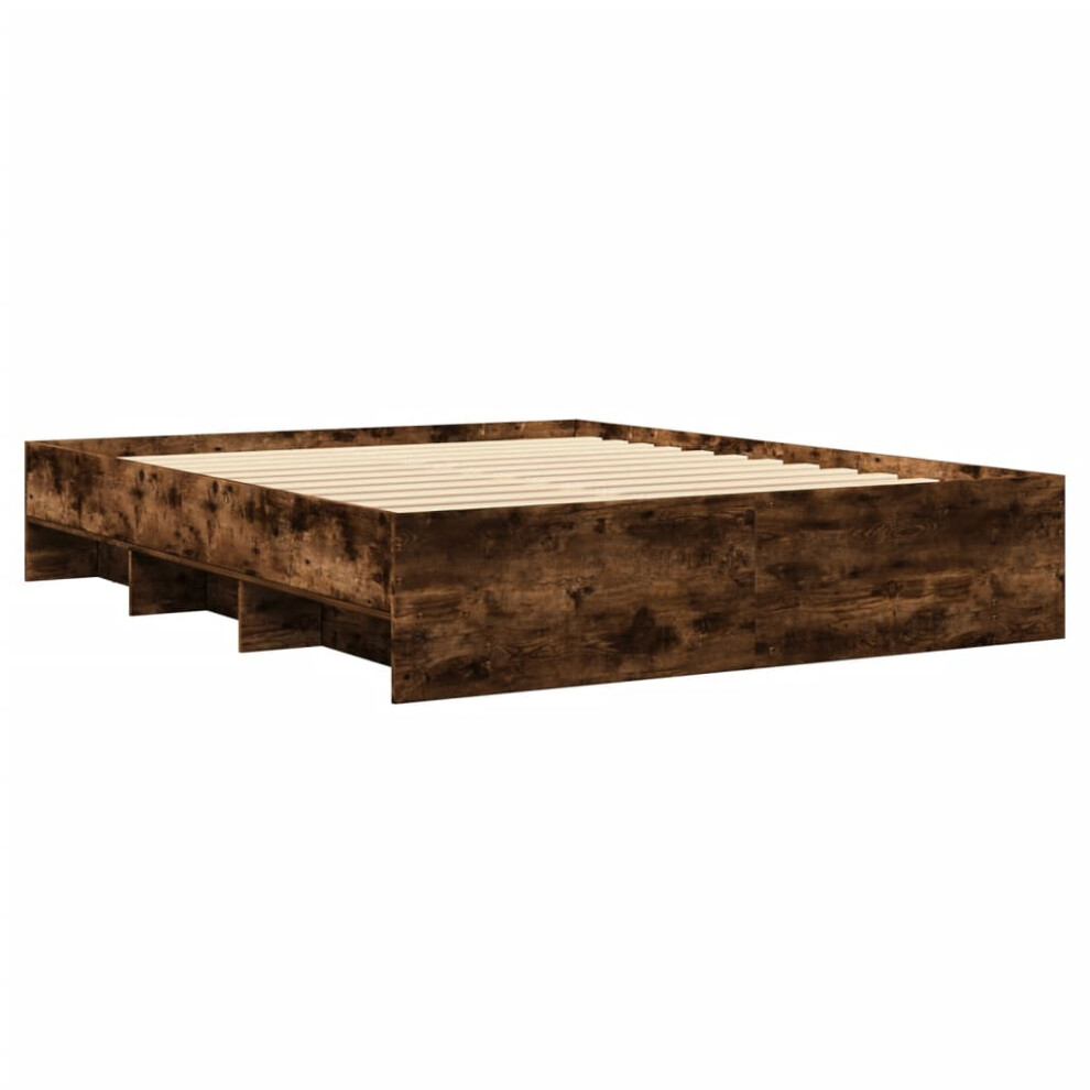 Vidaxl Bed Frame Bed Base Home Bedstead Smoked Oak 160X200 Cm Engineered Wood