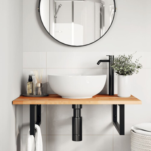 VidaXL vidaXL Basin Shelf Wall Mounted Bathroom Countertop Steel & Solid Wood Acacia 2