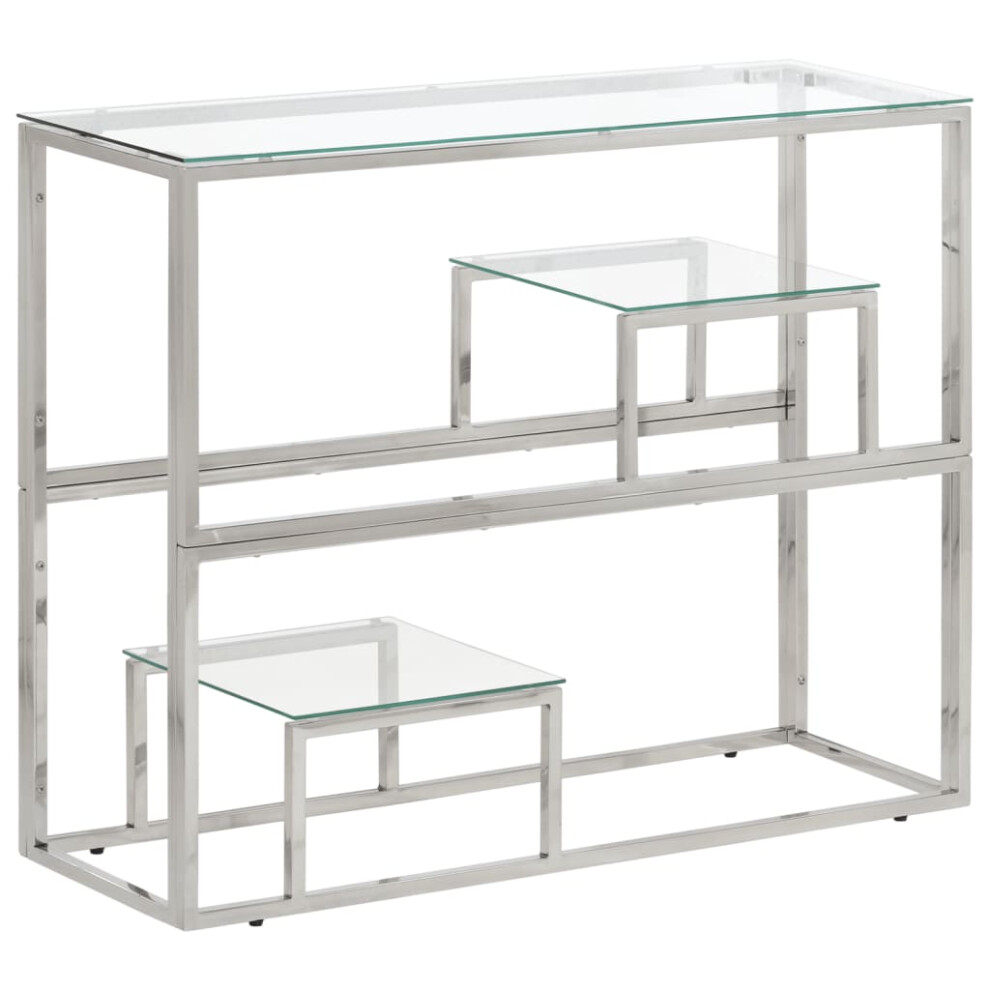 vidaXL Console Table Side End Table Silver Stainless Steel and Tempered Glass