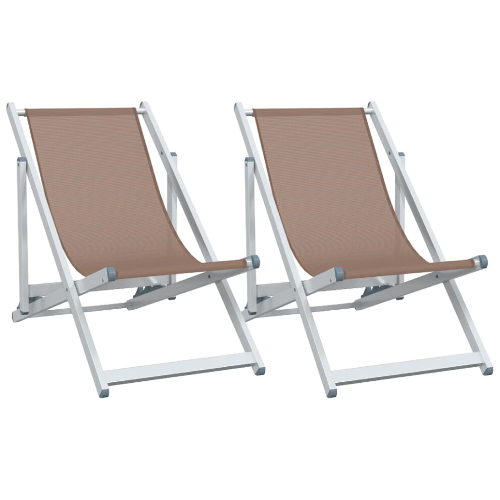 vidaXL Folding Beach Chairs Garden Chair 2 pcs Brown Aluminium and Textilene