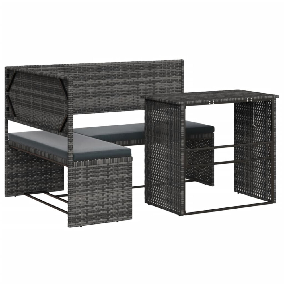 Vidaxl Grey Garden Sofa With Table And Cushions L-Shaped Couch Poly Rattan