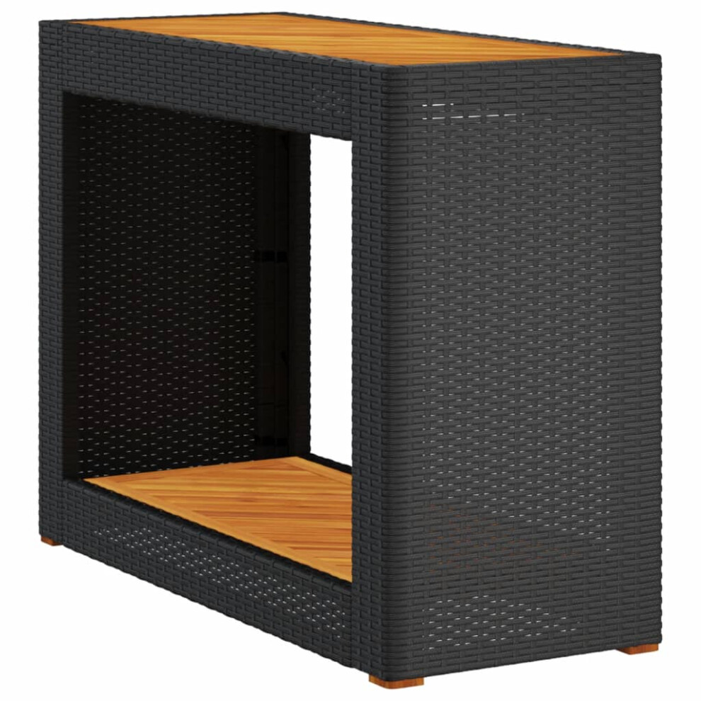 Vidaxl Garden Side Table With Wooden Top Patio Dining Table Black Poly Rattan