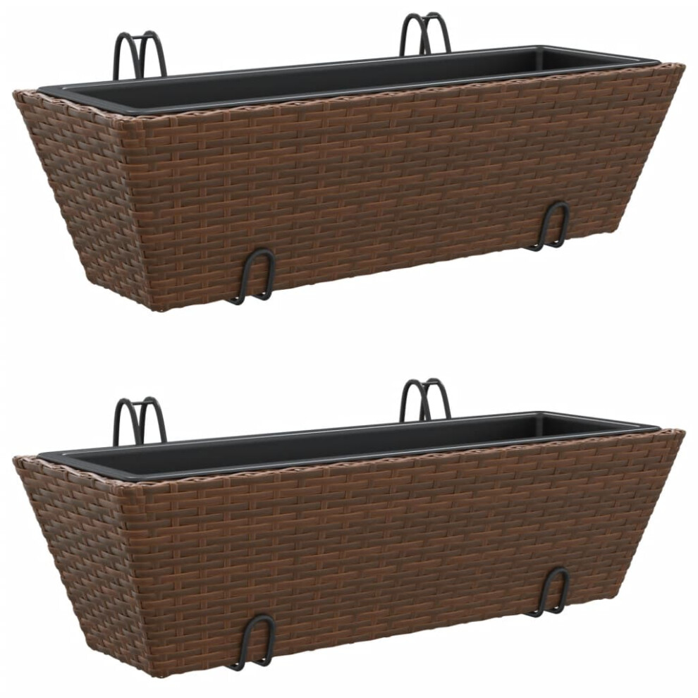 vidaXL Planters with hooks Patio Flower Pot Raised Bed 2 pcs Brown Poly Rattan