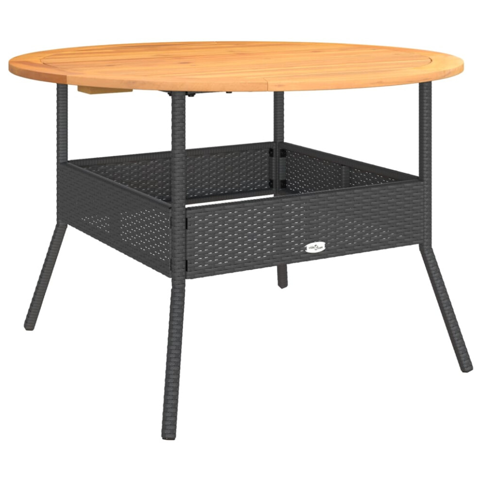 vidaXL Garden Table With Acacia Wood Top Patio Outdoor Table Black Poly Rattan