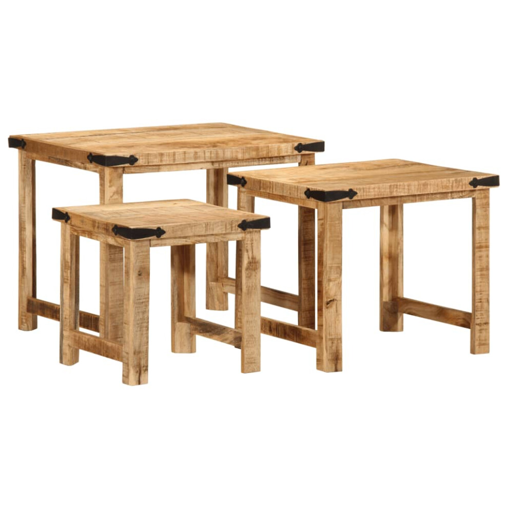 vidaXL Nesting Side Tables Coffee Nesting Table 3 pcs Solid Rough Wood Mango