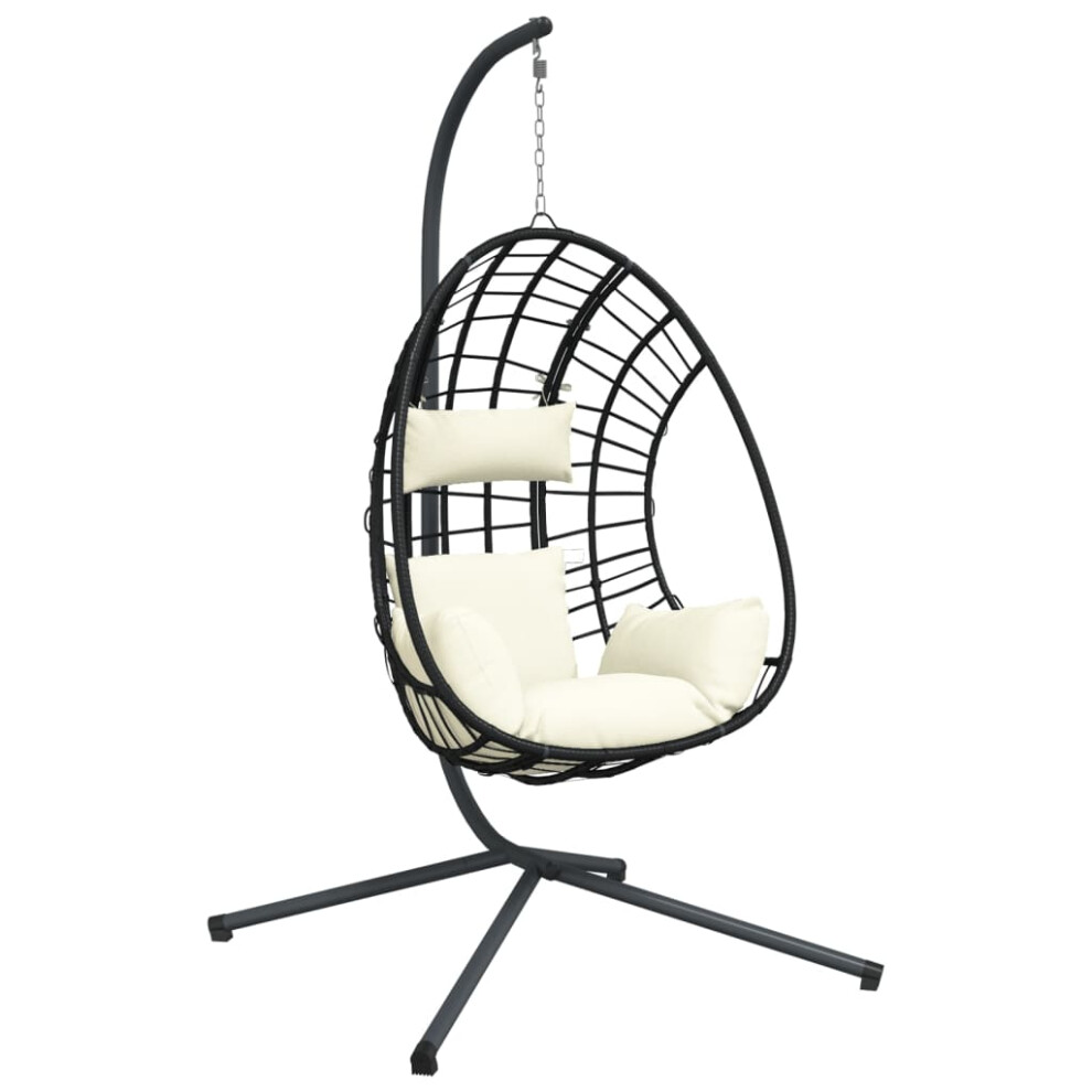 vidaXL Hanging Egg Chair with Stand Patio Hammock Chair Beige Rattan and Steel