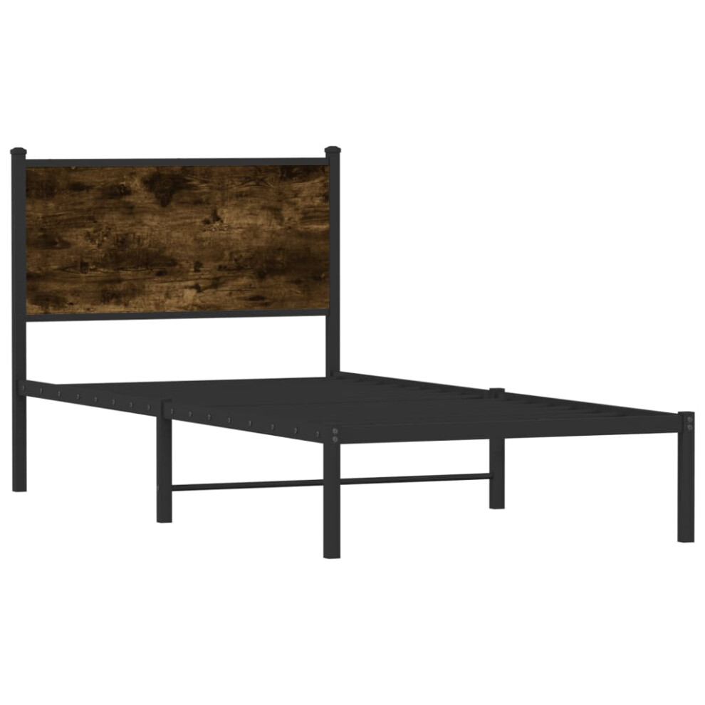 vidaXL Metal Bed Frame with Headboard Bed Base Smoked Oak 90x190 cm Single