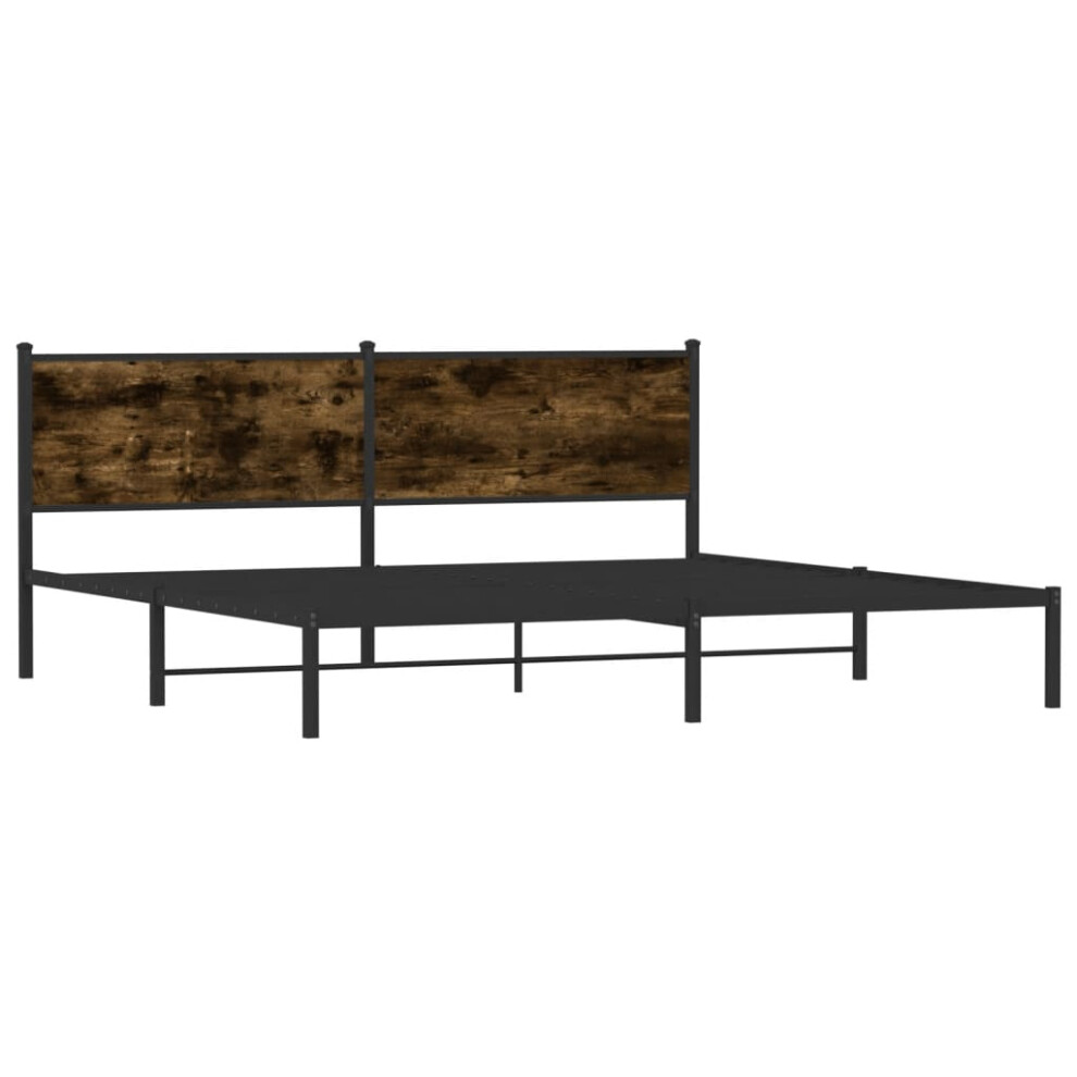 Vidaxl Metal Bed Frame With Headboard Bed Base Bedstead Smoked Oak 193X203 Cm