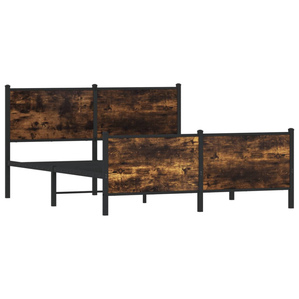 Vidaxl Metal Bed Frame With Headboard And Footboard Bed Smoked Oak 137X190 Cm