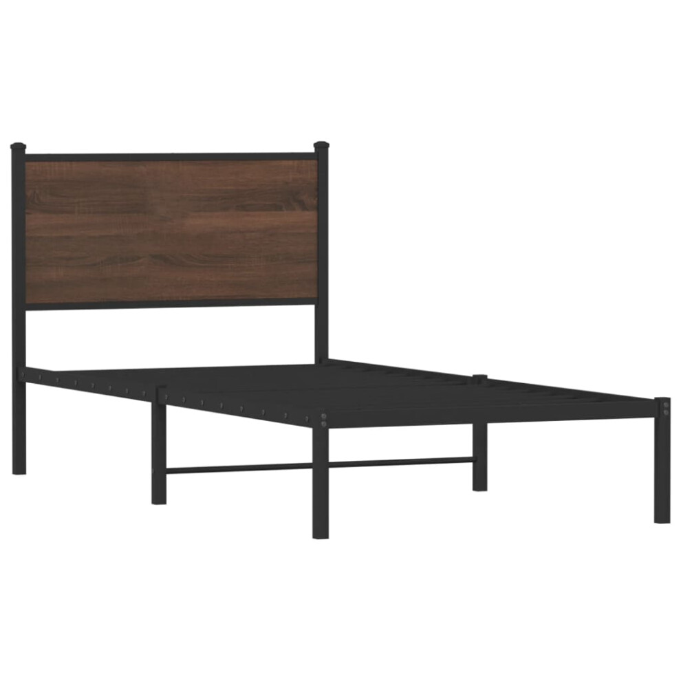 Vidaxl Metal Bed Frame With Headboard Bed Brown Oak 75X190 Cm Small Single