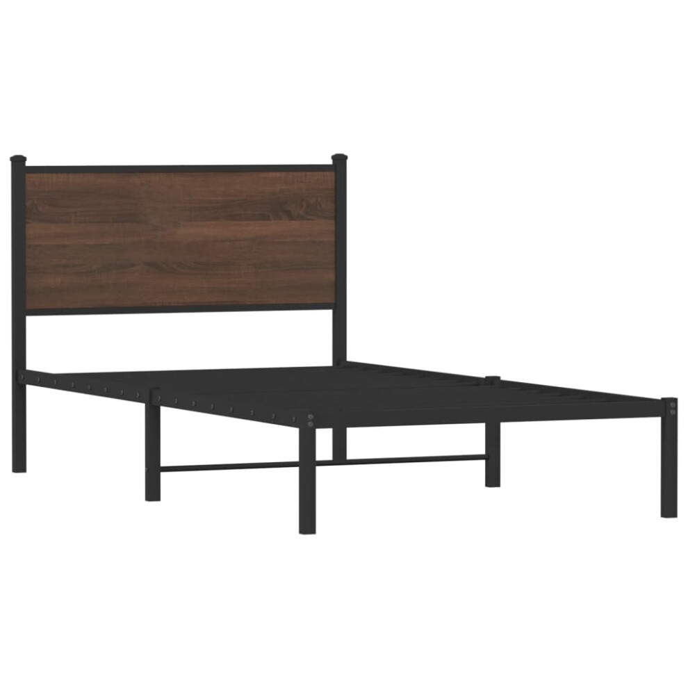Vidaxl Metal Bed Frame With Headboard Bed Base Bedstead Brown Oak 100X200 Cm