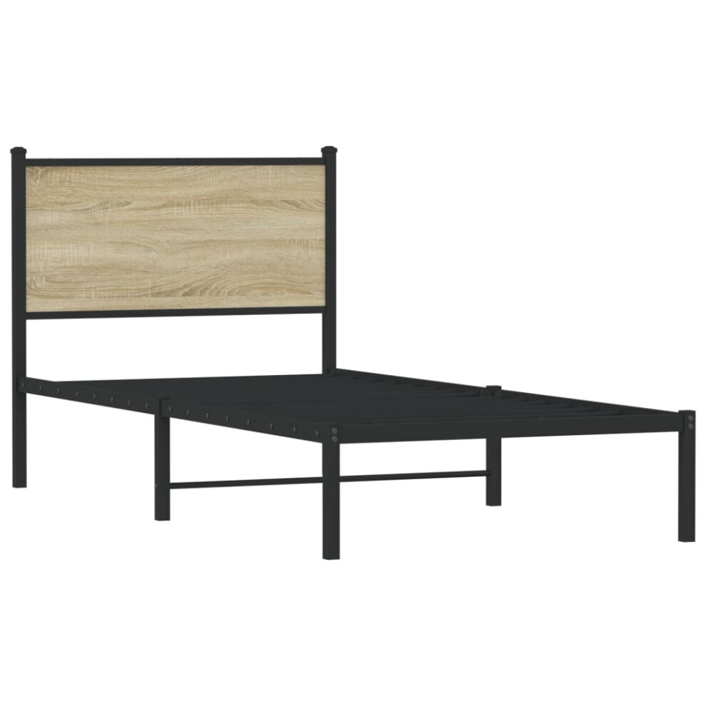 Vidaxl Metal Bed Frame With Headboard Bed Base Sonoma Oak 90X190 Cm Single