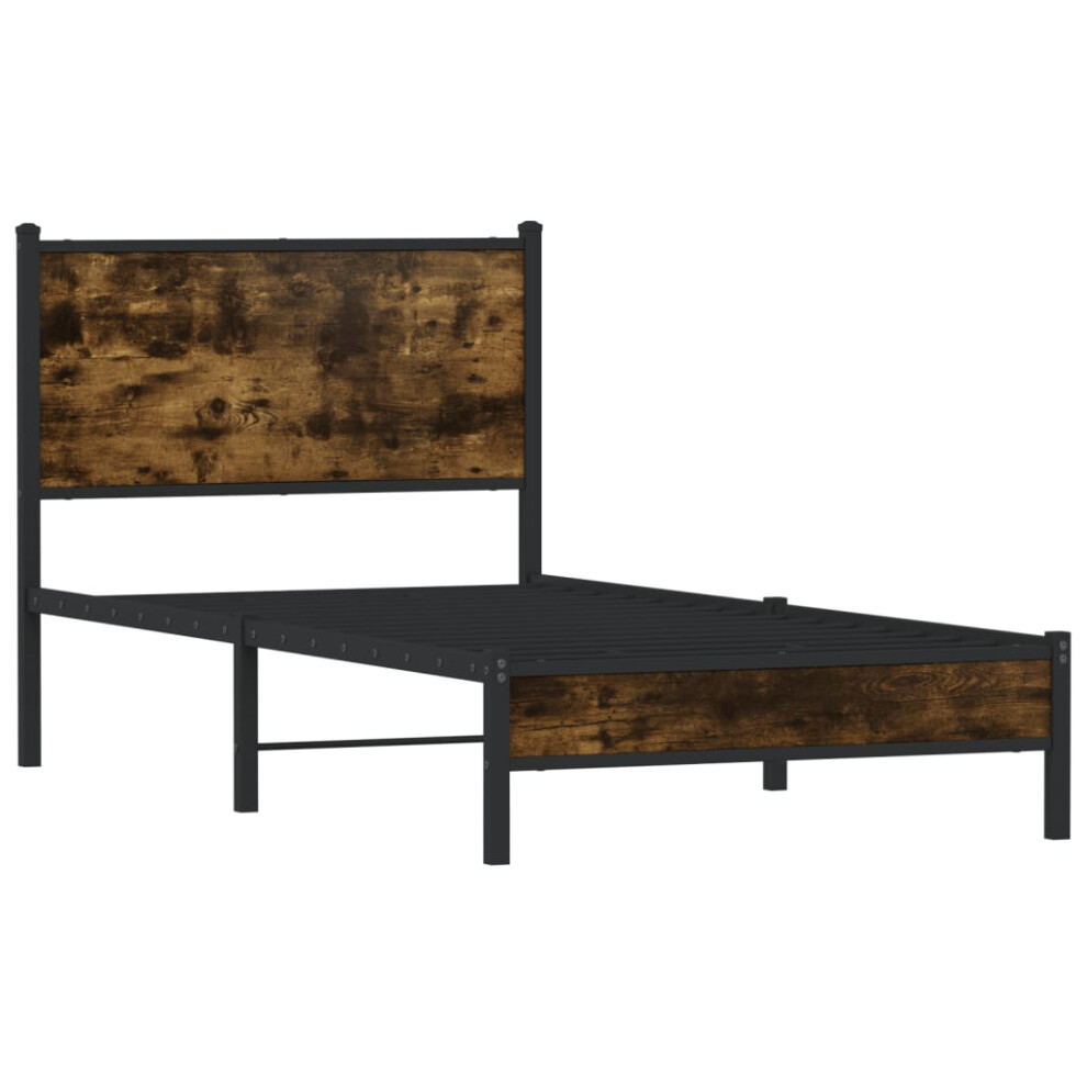 Vidaxl Metal Bed Frame With Headboard Bed Base Bedstead Smoked Oak 80X200 Cm