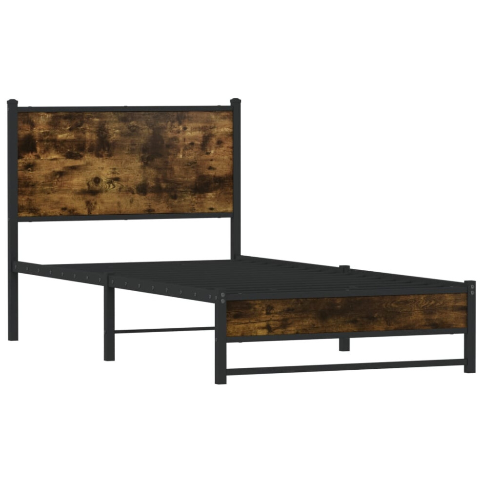 Vidaxl Metal Bed Frame With Headboard Bed Base Smoked Oak 90X190 Cm Single