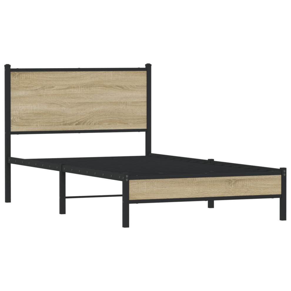Vidaxl Metal Bed Frame With Headboard Bed Base Bedstead Sonoma Oak 107X203 Cm