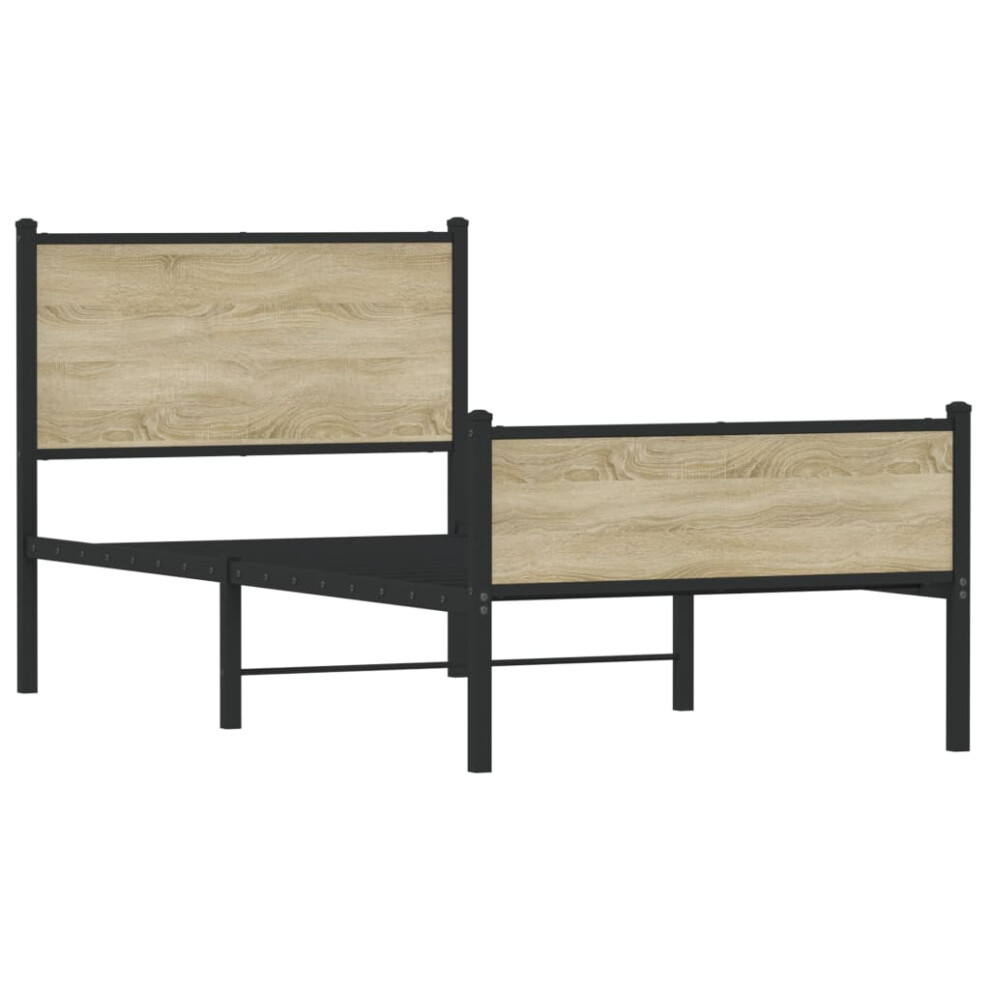 Vidaxl Metal Bed Frame With Headboard And Footboard Sonoma Oak 107X203 Cm