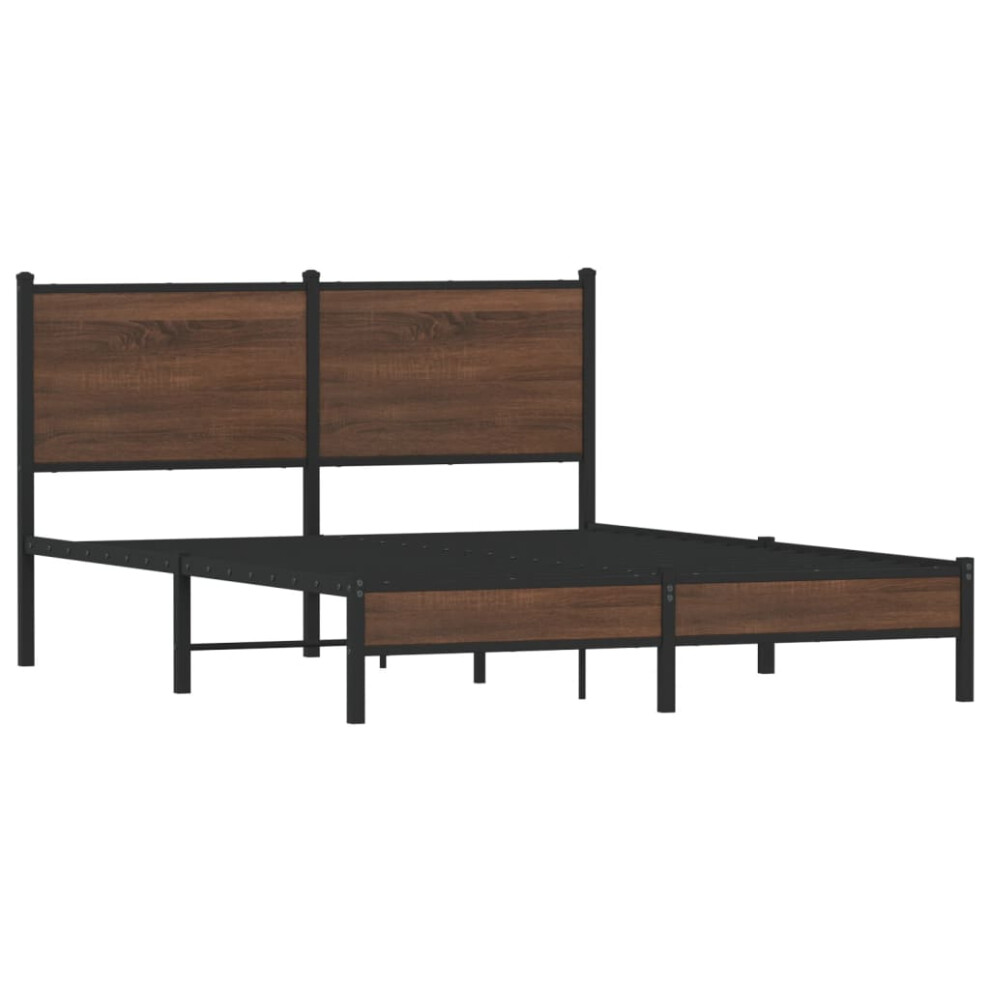 Vidaxl Metal Bed Frame With Headboard Bed Base Bedstead Brown Oak 137X190 Cm