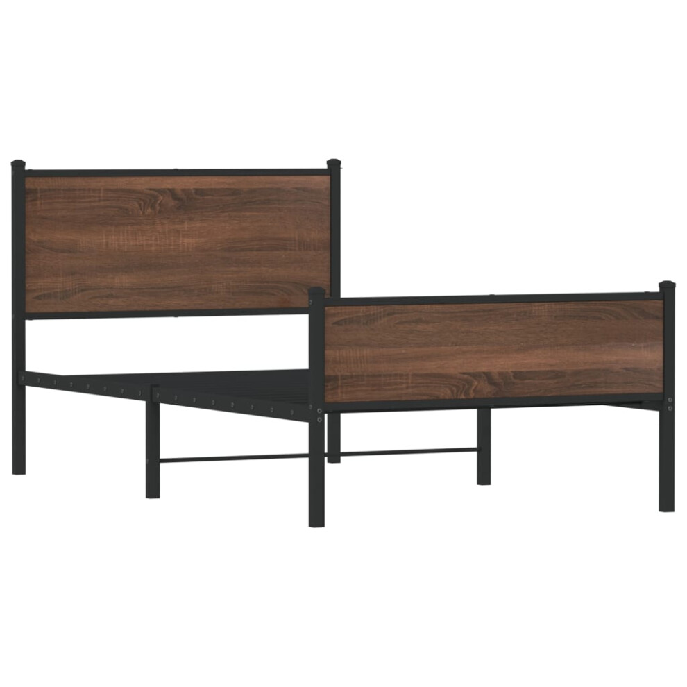 Vidaxl Metal Bed Frame With Headboard And Footboard Bed Brown Oak 107X203 Cm