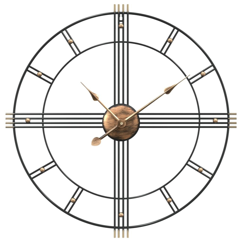 Vidaxl Wall Clock Battery-Operated Modern Quartz Round Wall Clock Black Iron