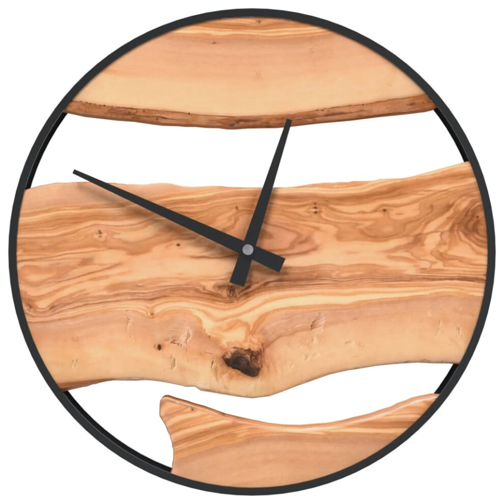 vidaXL Wall Clock Modern Quartz Round Wall Clock Brown Iron and Olive Wood