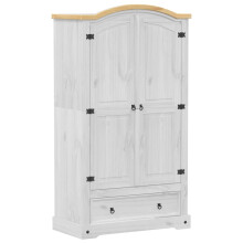 vidaXL Wardrobe Armoire Closet Clothes Storage Organiser White Solid Wood Pine
