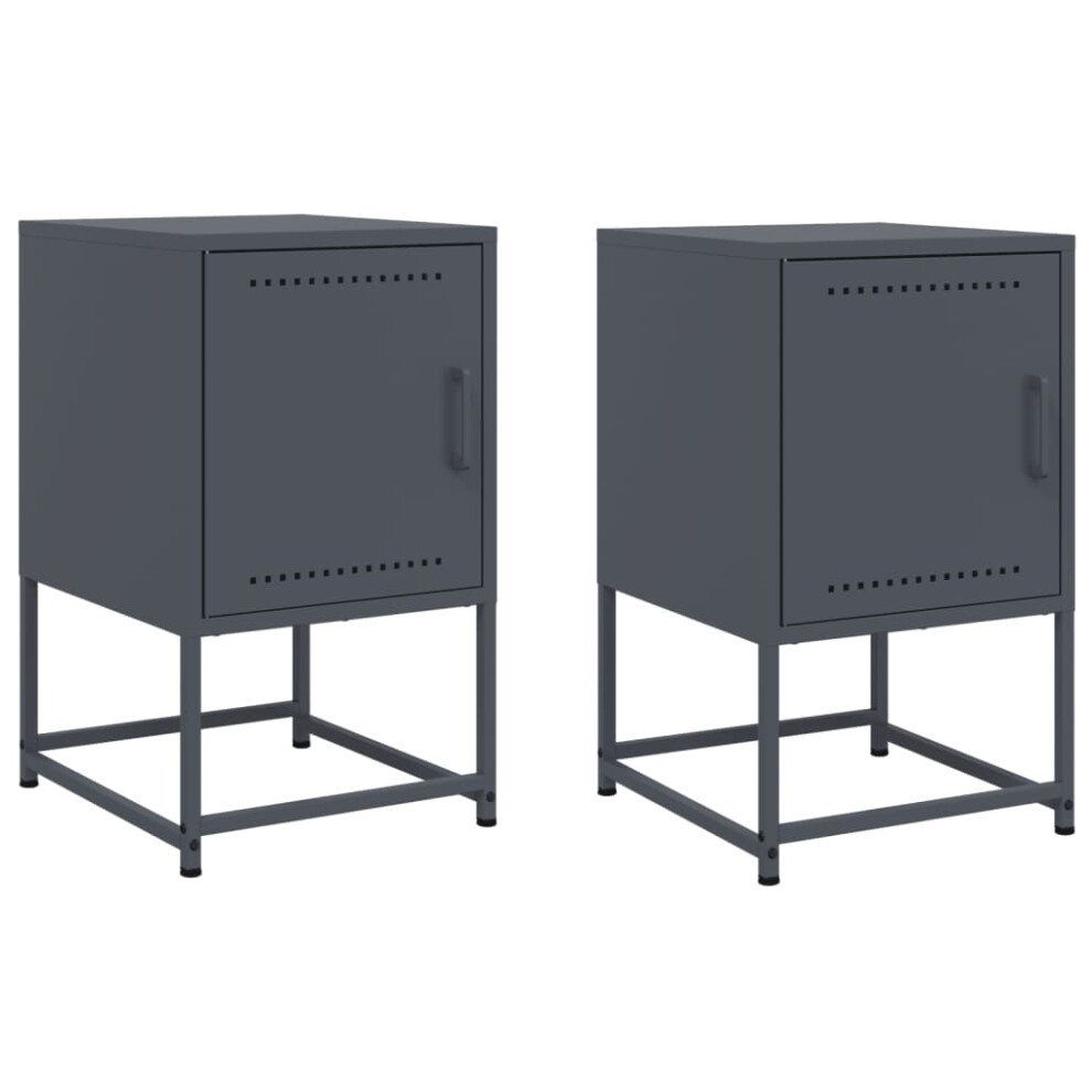 vidaXL Bedside Cabinets Nightstand Bed Table Side Table 2 pcs Anthracite Steel