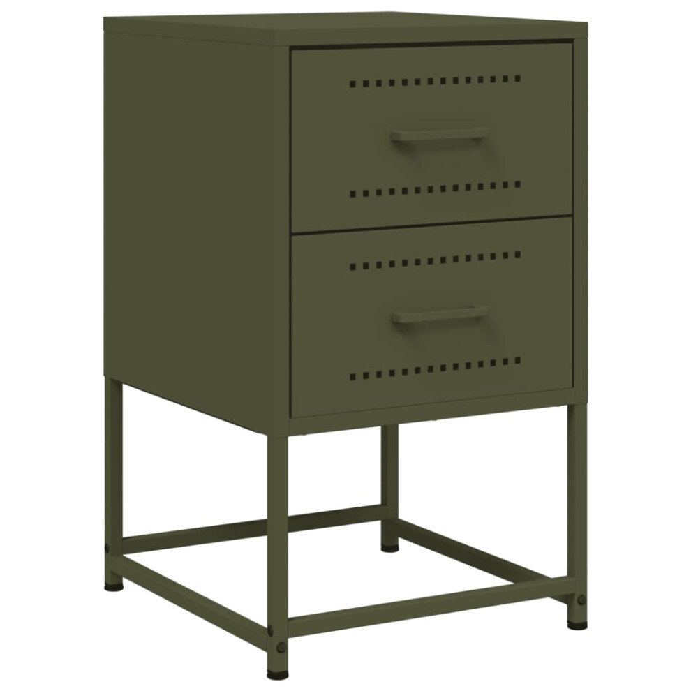 vidaXL Bedside Cabinet Nightstand Bed Table Bed Cabinet Olive Green Steel