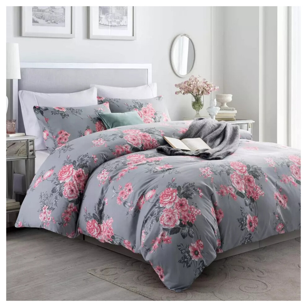 (Super King Duvet Quilt Cover (260 x 220 cm)) Luxury Bedding Set Reversible Grey Duvet Cover Quilt Cover Single Double King Size UK