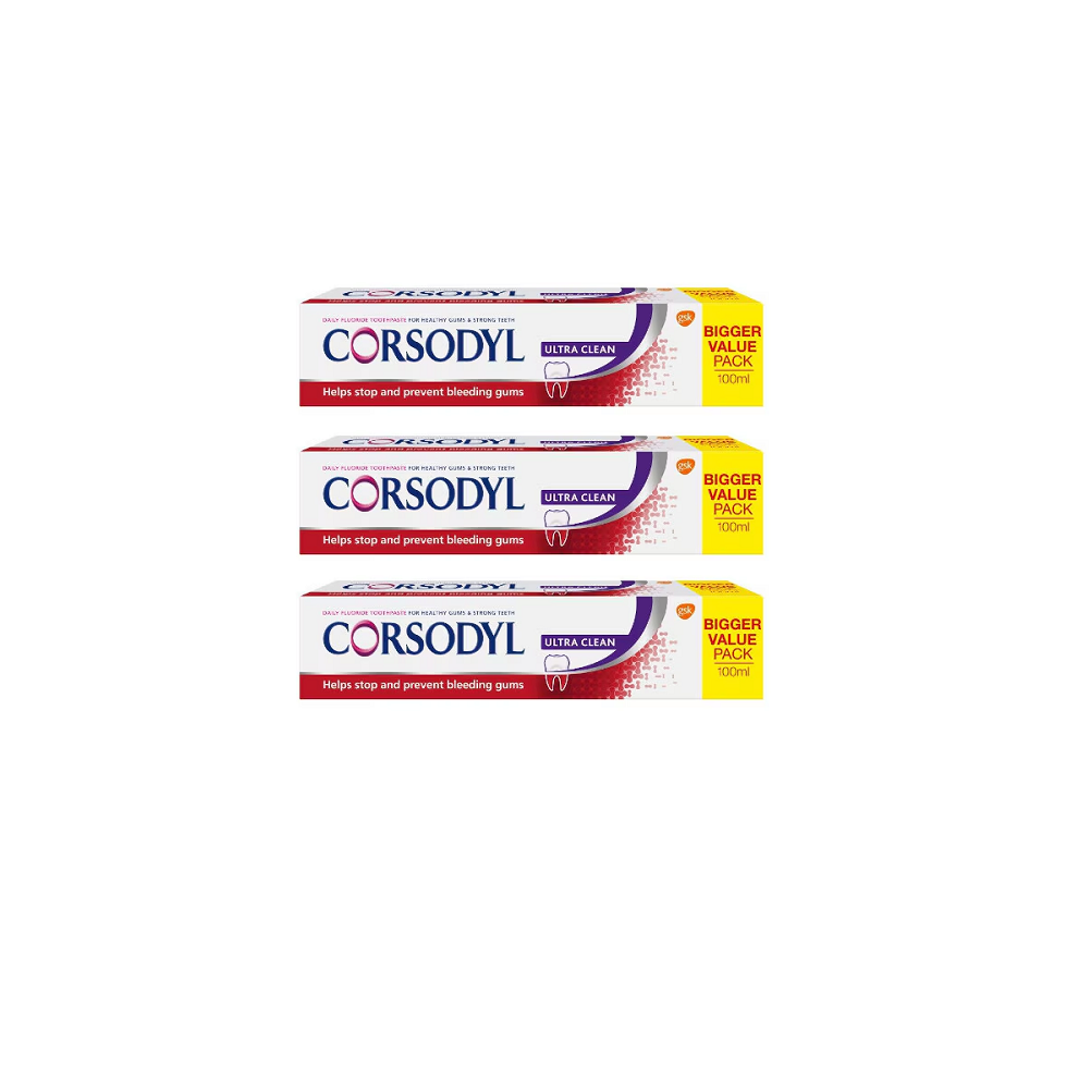 Corsodyl Ultra Clean Daily Fluoride Toothpaste Gum Prevention 100ml (x 3 Boxes)